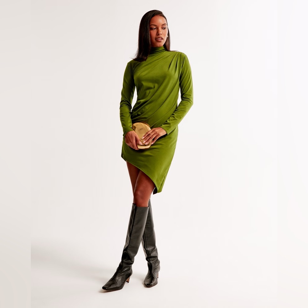 NWT Abercrombie & Fitch A&F Elegant Green Long-Sleeve Dress XXSP